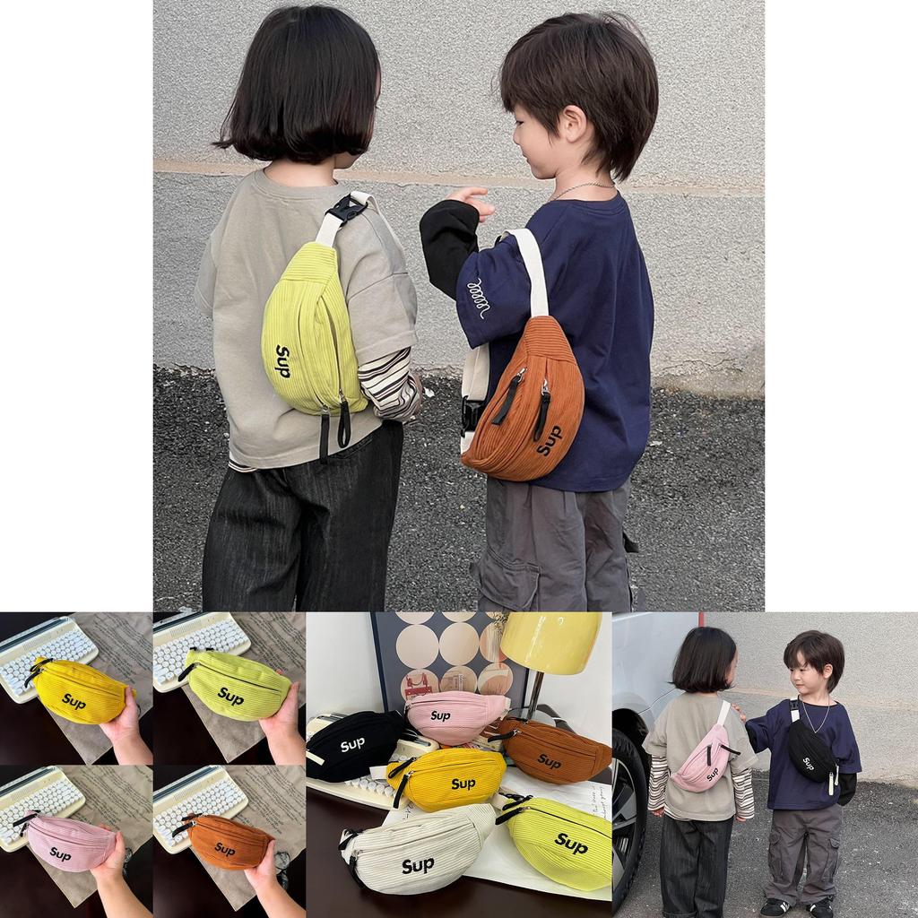 Stylish Corduroy Children's Chest Bag For Boys And Girls With Trendy Letter Design