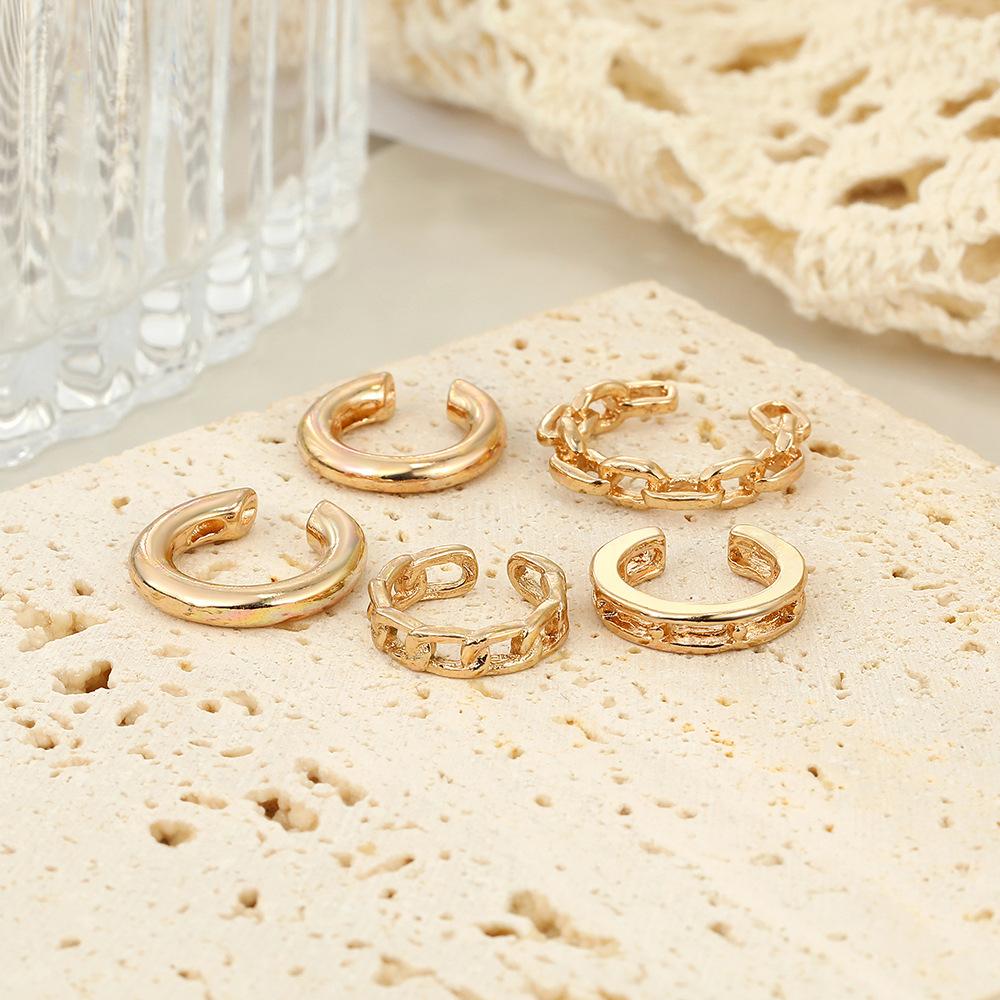 Women's Ear Cuff Set No Piercing Ear Wrap Ear Climber Gold Plated Huggie Hoop Earrings Geometric Hollow Out Statement Ear Jewelry Gift
