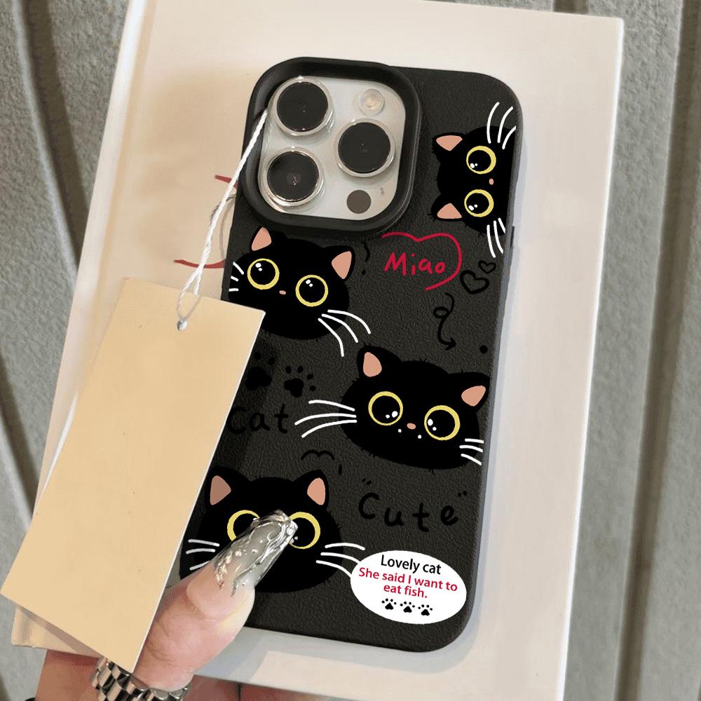 Coque de téléphone Chat Noir Mignon Pour iPhone 16 Pro Max Coque iPhone 13 11 15 12 14 Pro Max Plus Silicone Antichoc Mat Cuir For iPhone 14 Plus
