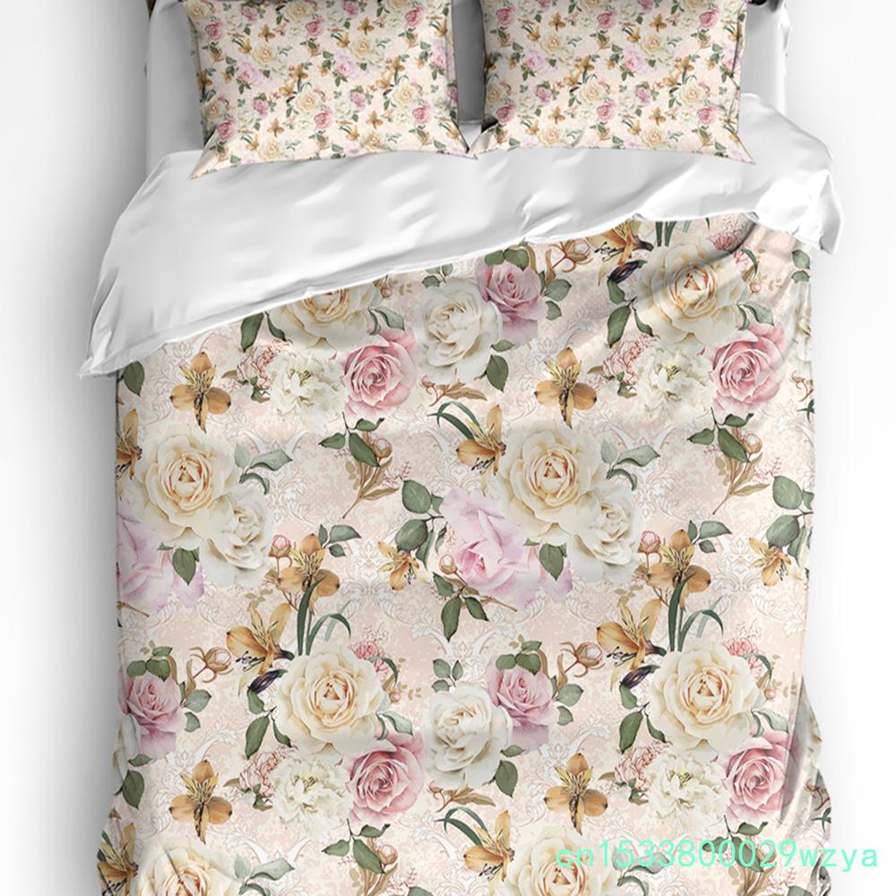 Red Rose Flower Bouquet Plant Duvet Cover With Pillow Case Custom 3pcs Bedding Set Quilt Cover Double Bed Home Textile