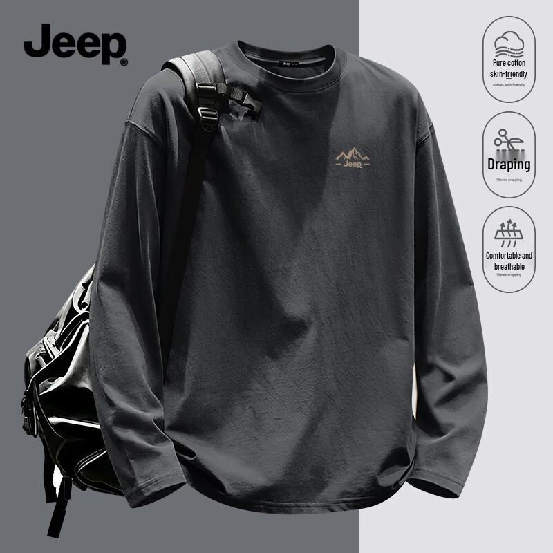 Jeep Herren Heavyweight 220G Reines Baumwolle Langarm T-Shirt