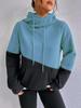 Women Color Block Hoodie Drawstring Cowl Neck Long Sleeve Sweatshirt With Kangaroo Pocket Loose Casual Pullover Top
