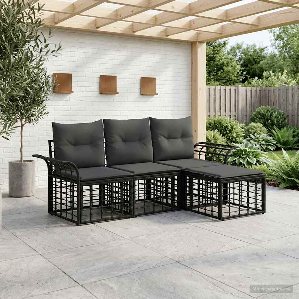 Outdoor Sofa Set 4 Pcs Black and Dark Grey Polyester