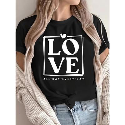 Letter Print Short Sleeve, Casual Short Sleeve Round Neck T-shirt, Women's Clothing