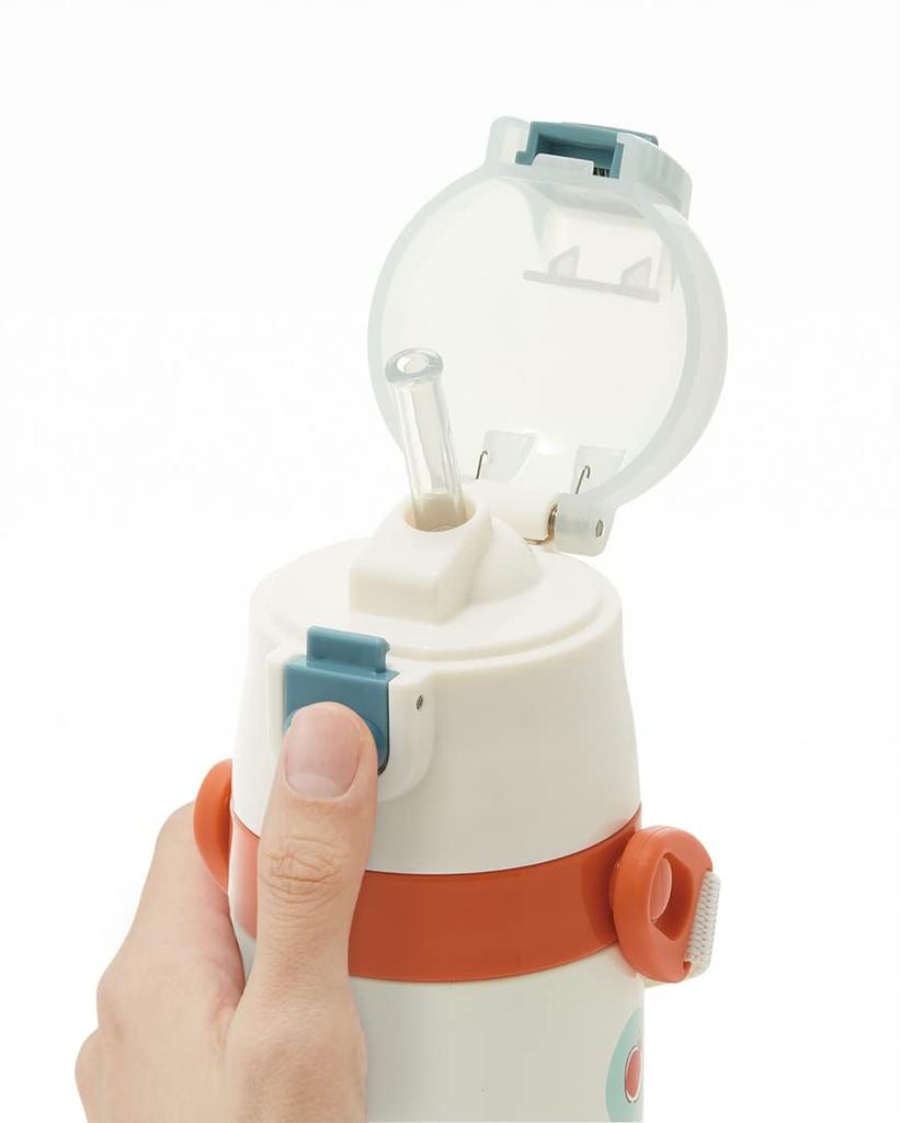 Skater 2WAY Trinkflasche für Kinder, Edelstahl, mit Strohhalm und Becher, 350 ml, Curious George Boys SKCP3-A