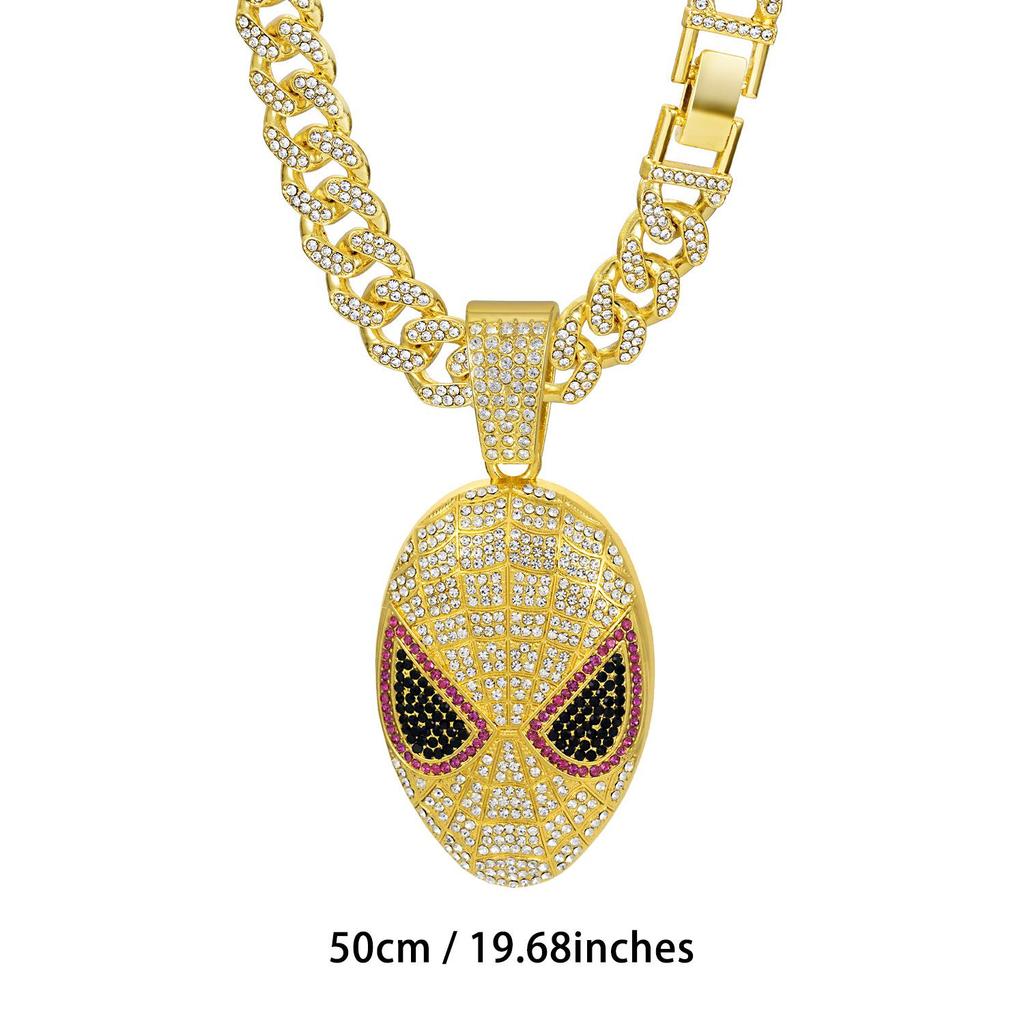 European & American Rhinestone Spider-Man Alien Mask Cuban Necklace - Anime Hip Hop Jewelry