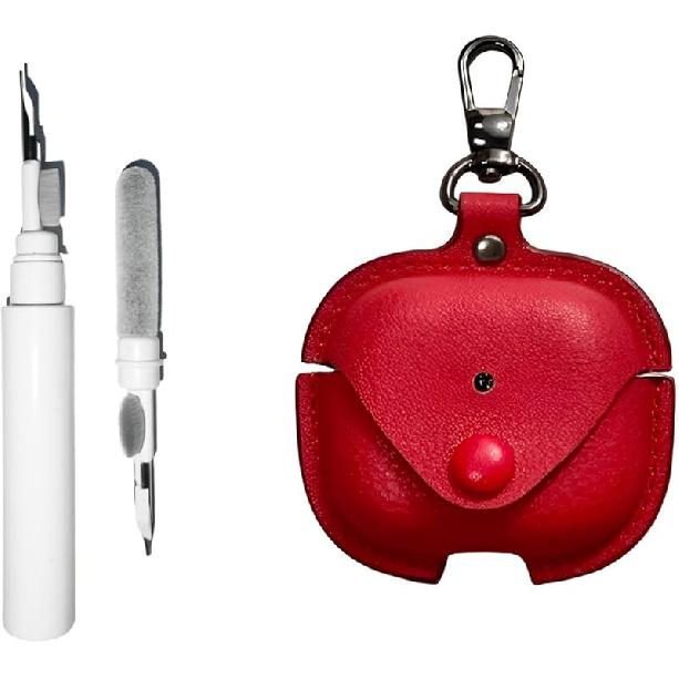 [3 in 1] TSVSXS Leather Case Compatible with AirPods 4 with Keychain, Soft PU Shockproof Protective Cover with Cleaning Pen Compatible with AirPods 4 красный
