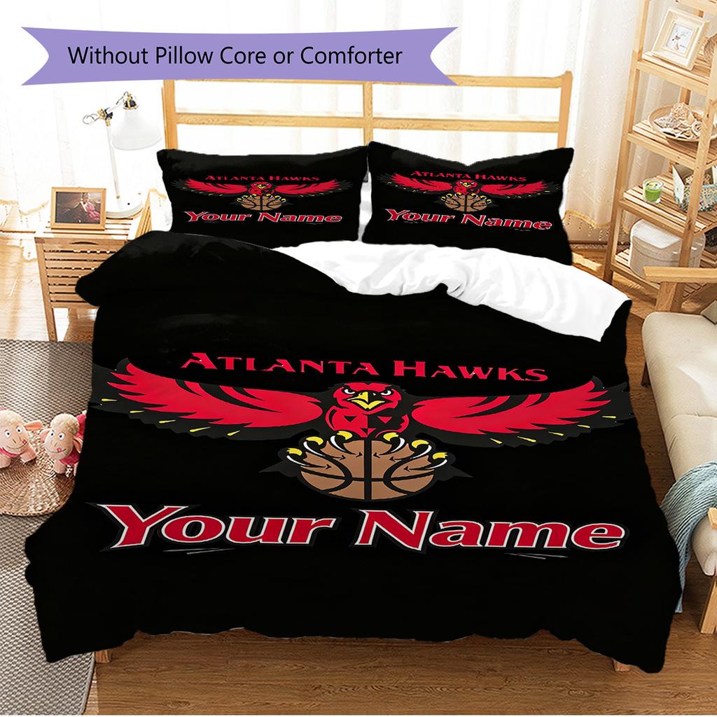 Name Custom Atlanta hawks Logo Pattern Bedding Set Quilt Cover Pillowcase Home Decor Gift (1 * duvet cover + 2 * pillowcase, without core)