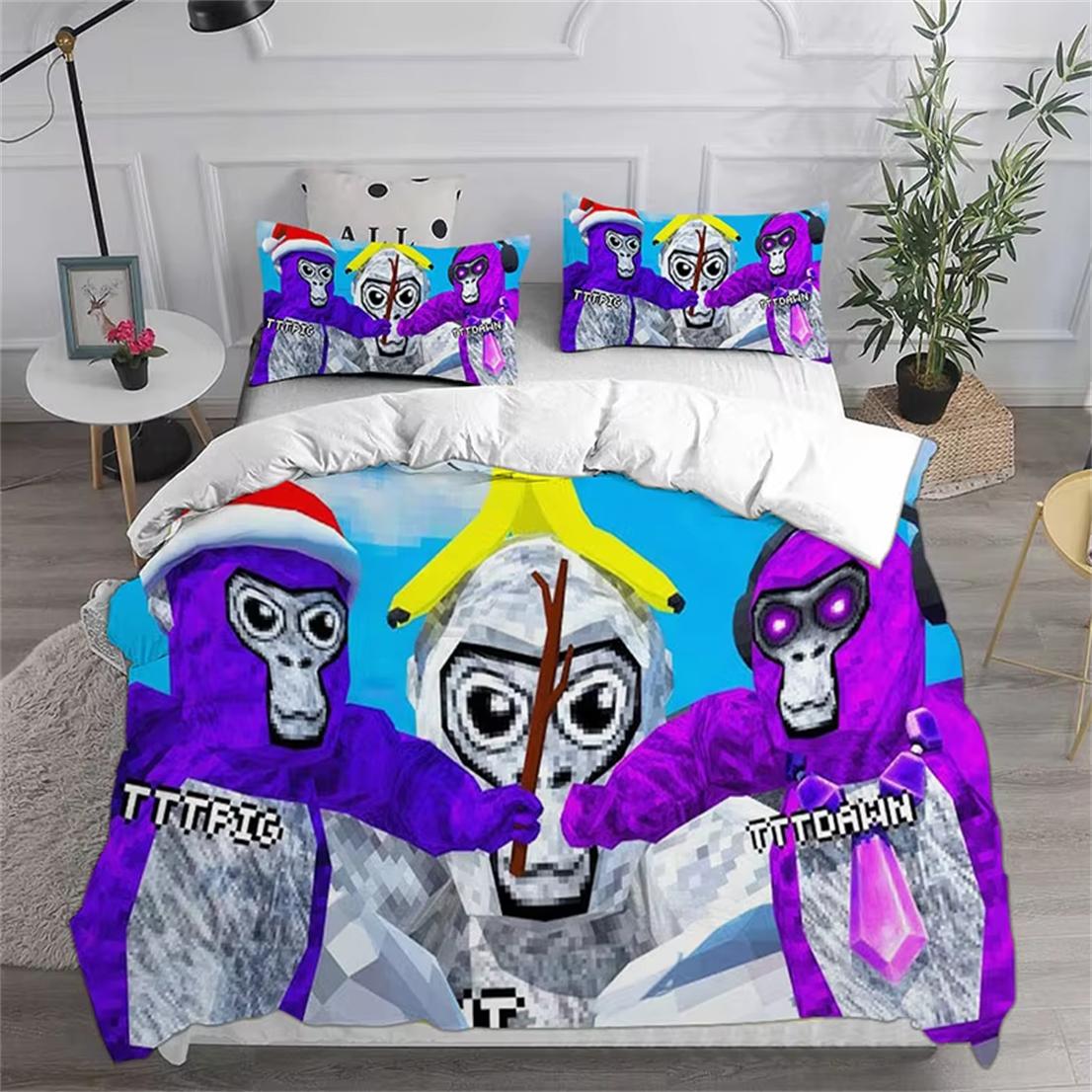 Housse de couette Taie d'oreiller Gorilla Tag Ensemble de literie Anime Enfants Garçon Fille Décoration de chambre 2/3 pièces Ensemble Simple/Double/Queen Grande Taille 100x135cm (2pcs)