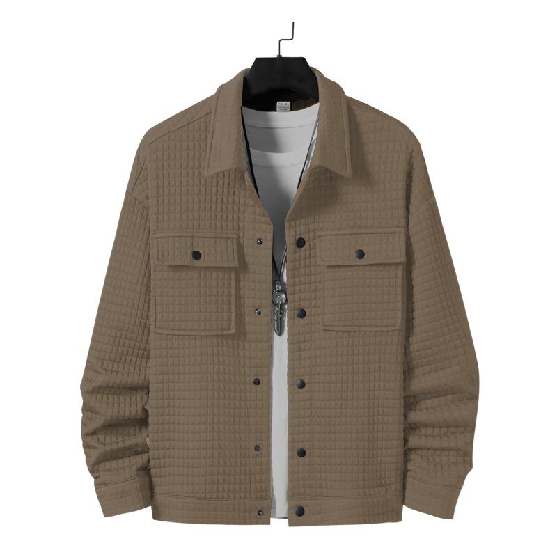 New TEMU Spring and Autumn Men's Casual Jacquard Small Checked Loose Jacket Shirt
