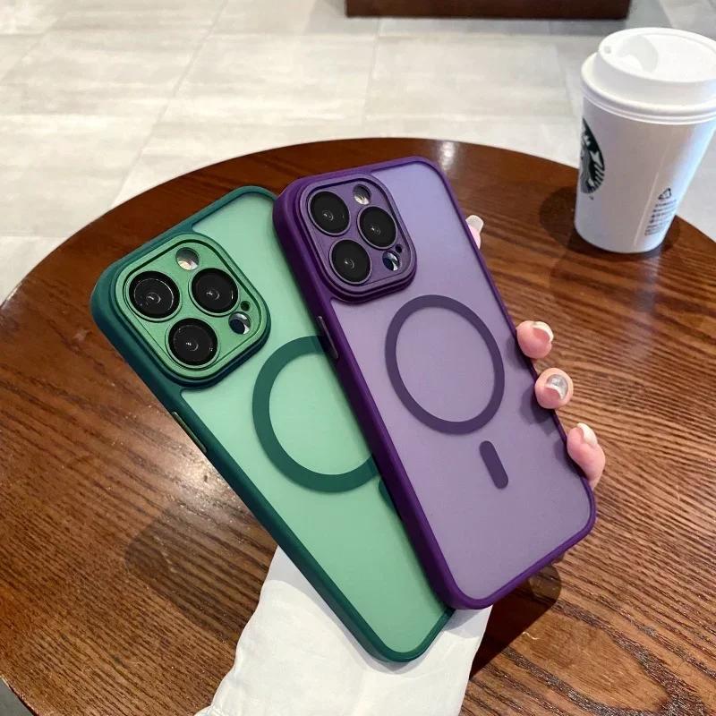 Translucent Matte Shockproof Case For iPhone 16 15 14 13 12 11 Pro Max Plus Case For Magsafe Magnetic Wireless Charge Cover