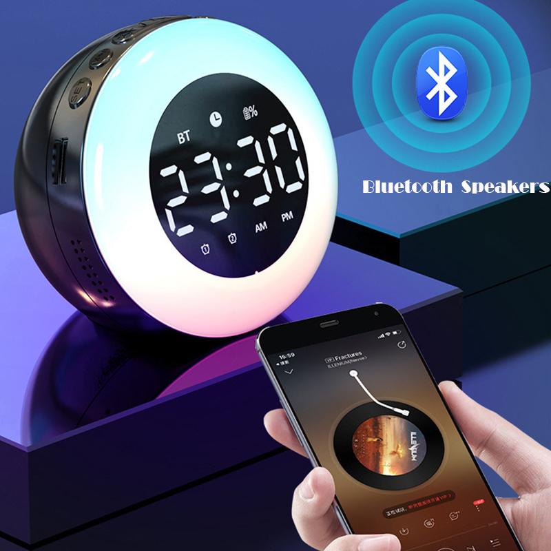Bluetooth Speaker Alarm Clock Colorful Night Light  Music Player Rechargeable Digital Clock Best Gift