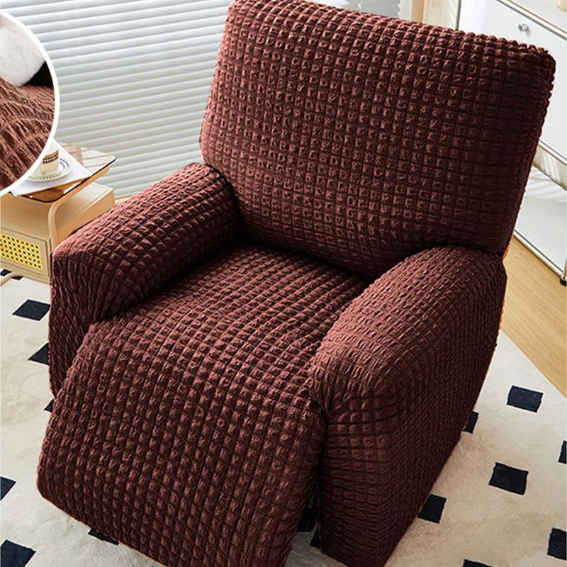 Seersucker Plaid Full-wrap Recliner Chair Cover Solid Color Armchair Cover Anti-slip Single Sofa Protector for Home Hotel Decor