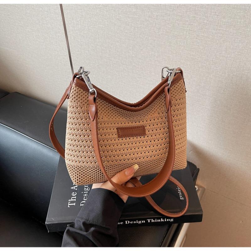Striped Knitted Woven Bag Women's Summer New Fashion Niche Messenger Seaside Vacation Beach Bag