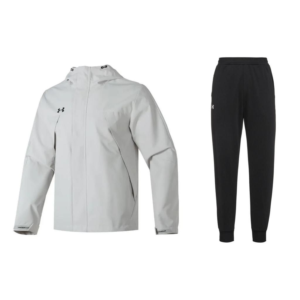 Under Armour Solid Logo Outdoor Training Running Long Sleeve Top Comfortable Mid Waist Long Pants Casual Sports Suit 23600401-009+23600704-001