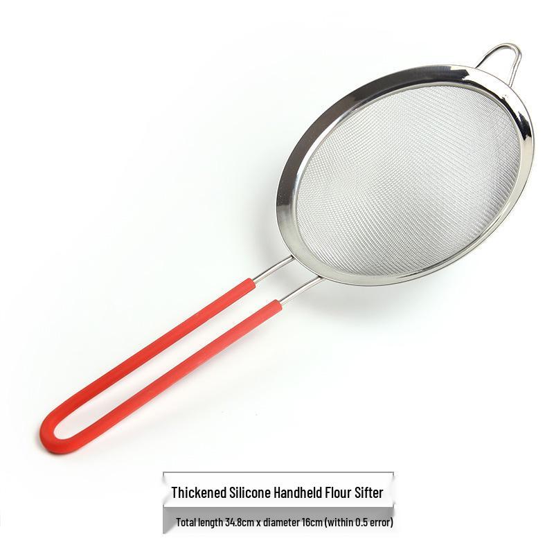 Silicone Handle Stainless Steel 30-Mesh Flour Sieve & Strainer Tool