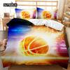 Basketball Duvet Cover Set Twin Size Sports Basketball Fire Pattern Twin Bedding Set Microfiber Quilt Cover for Boys and Teens