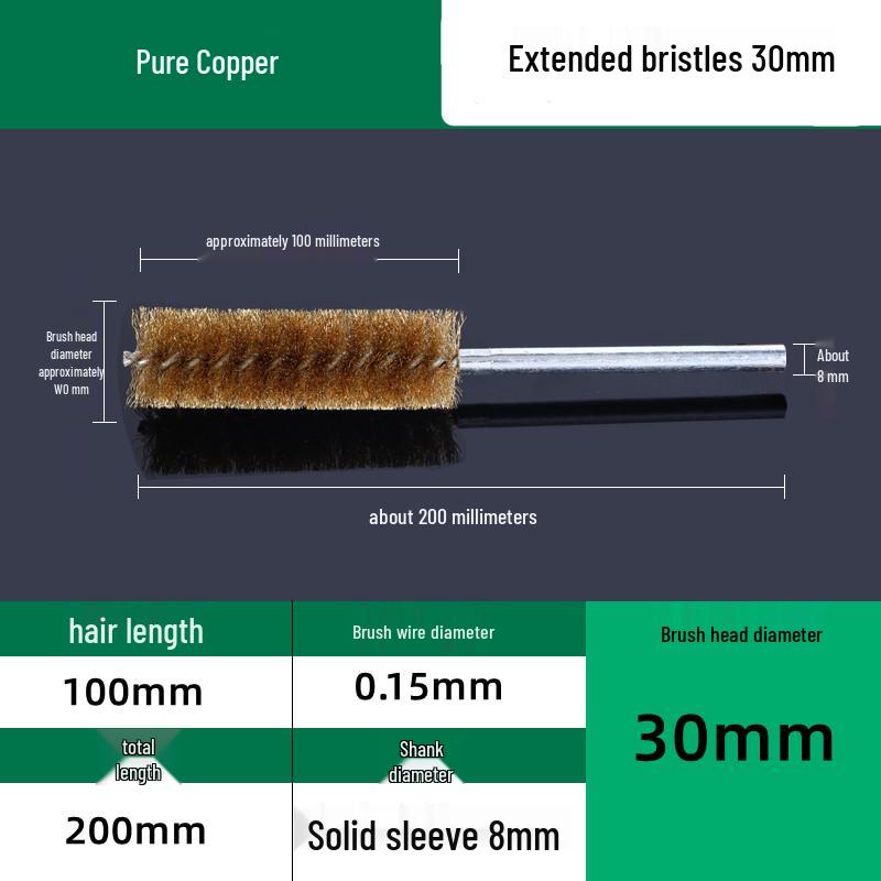 Industrial Rust Removal and Polishing Brush with Handle - Stainless Steel and Copper Wire for Inner Hole Sanding