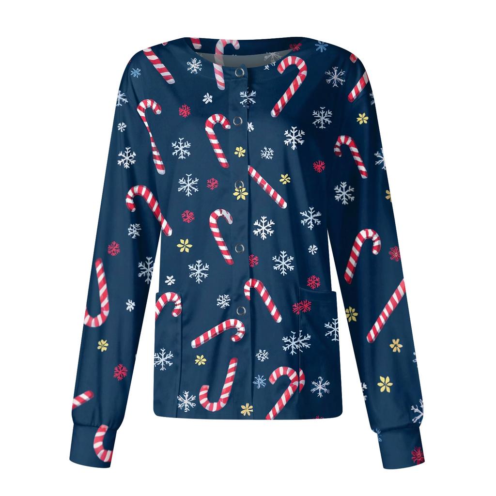 Women's Christmas-printed Casual Long-sleeved Single-breasted Work Uniform Cardigan