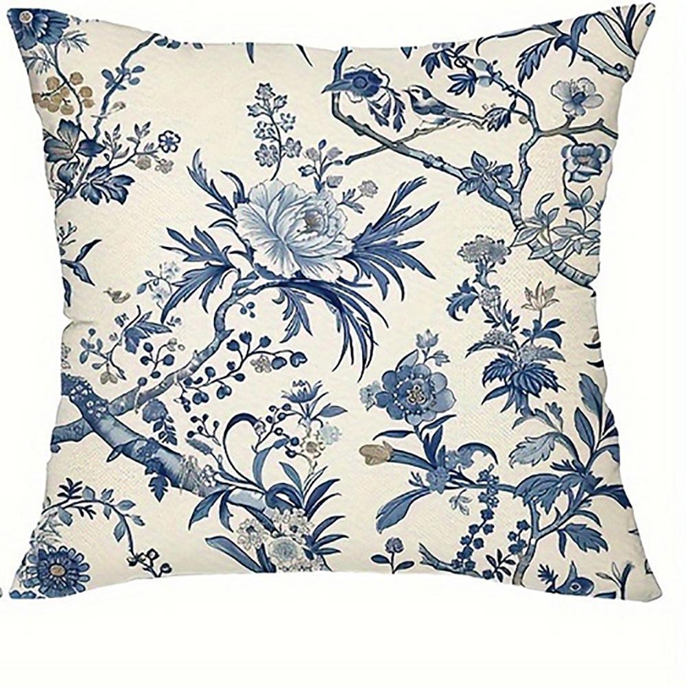 

Blue Floral Bird-Patterned PillowcasesSuitable for sofa car bedroom decorative cushion cover pillow cover 16x16Inch