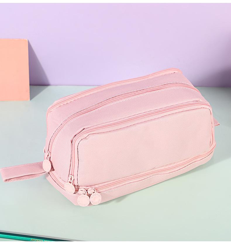 Double-Layer Stain-Resistant Pencil Case: Large-Capacity, Solid-Color Storage Bag for Students