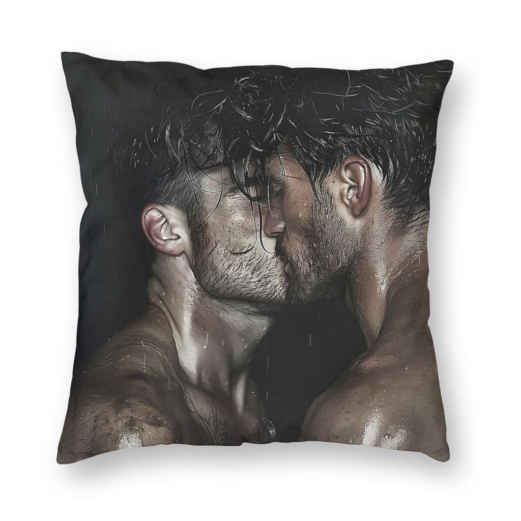 Sweaty Male Couple Kissing Square Pillowcase Polyester Linen Velvet Printed Zip Decorative Pillow Case Car Cushion Cover