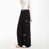 2025 Summer Women's High Waist Embroidered Overalls - European Street Style Punk Wide-Leg Pants