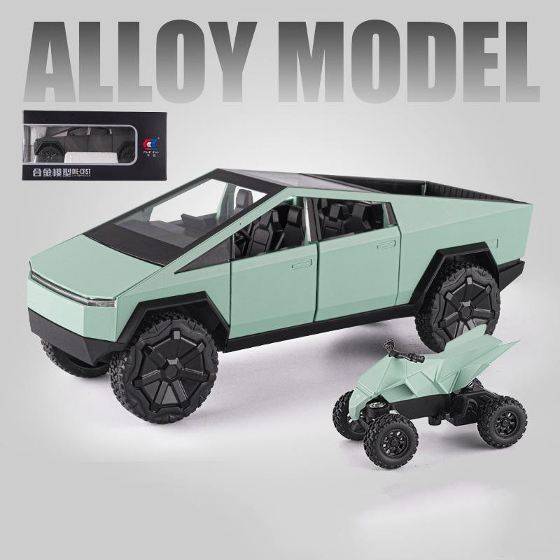 1:24 Tesla Cybertruck Truck Alloy Toy Car Model Diecasts Vehicles Pickup Motorcycle Car Decoration Kid Boys Toys Christmas