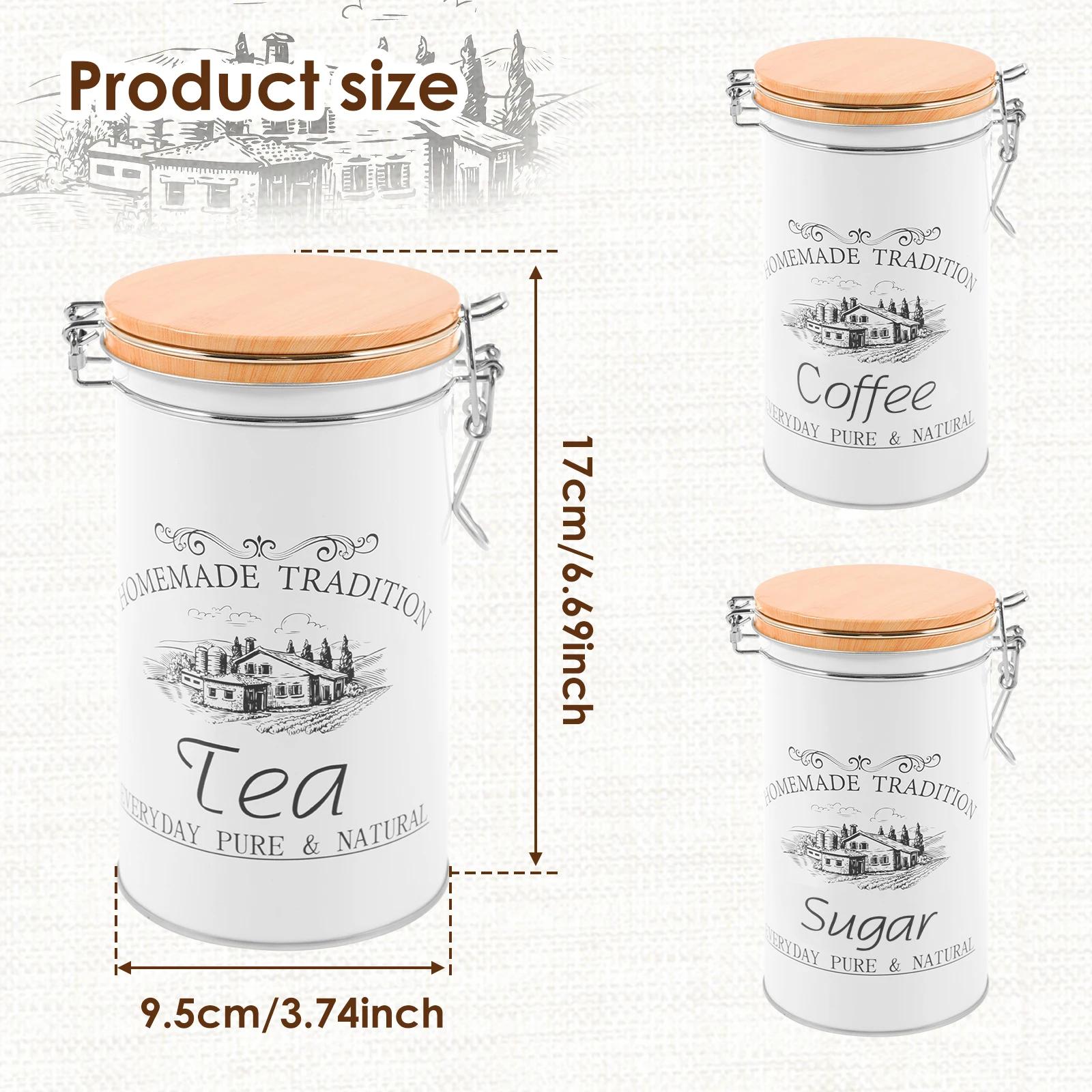 

3Pcs/Set Tea Coffee Sugar Canisters Metal Coffee Bean Storage Jars Versatile Tea Coffee Sugar Container Kitchen Food Supplies