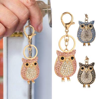 Cartoon Owl Pendant Keychain Sparkling Colorful Rhinestones Inlaid Car Keyring Backpack Bag Charm Keychain