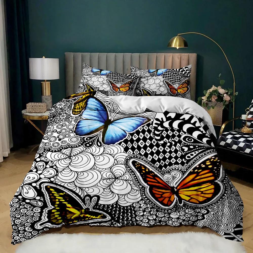 Butterfly Duvet Cover Set Butterfly Plum Branch Pattern Bedding Set Soft Bedclothes Twin Queen King Size Polyester Qulit Cover