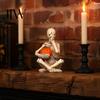 Alternative Home Accessories Vintage Skeleton Holding Pumpkin Statue, Halloween Resin Figurine, Gothic Handcrafted Sculpture Desktop