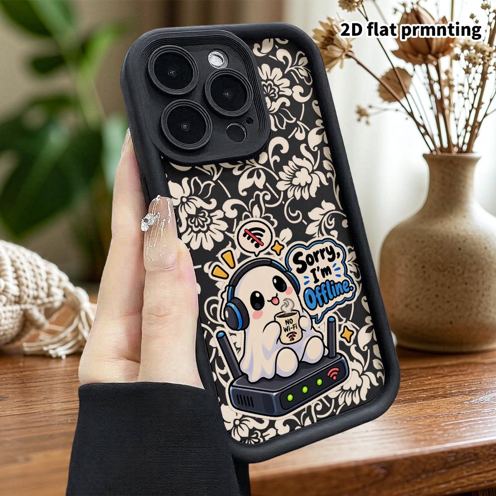 Phone Case: 2D flat design suitable for iPhone 18, 17, 16, 15, 14, 13 Pro protective case, unisex, offline little ghost, Christmas and Halloween gifts