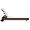 Sun Lounger with Wheels and Cushion Brown Poly Rattan