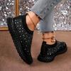 Shiny Black Women Sneakers Breathable Knitted Non Slip Casual Walking Shoes Woman Comfortable Soft Bottom Loafers Flats