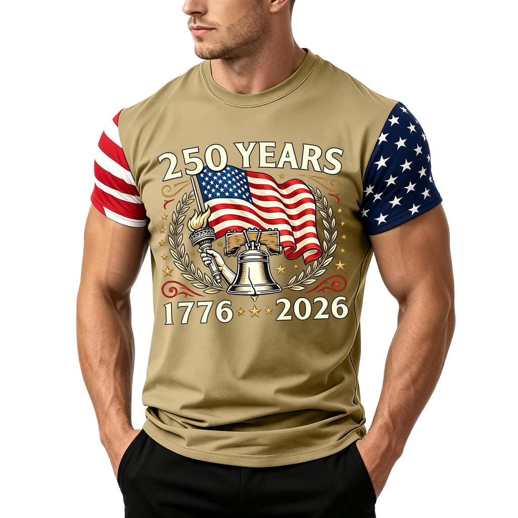 Herren Lockere Passform Kurzarm Freizeit T-Shirt Unabhängigkeitstag Flaggenaufdruck Sommer Tägliches Tragen Leichtes Bequemes Oberteil