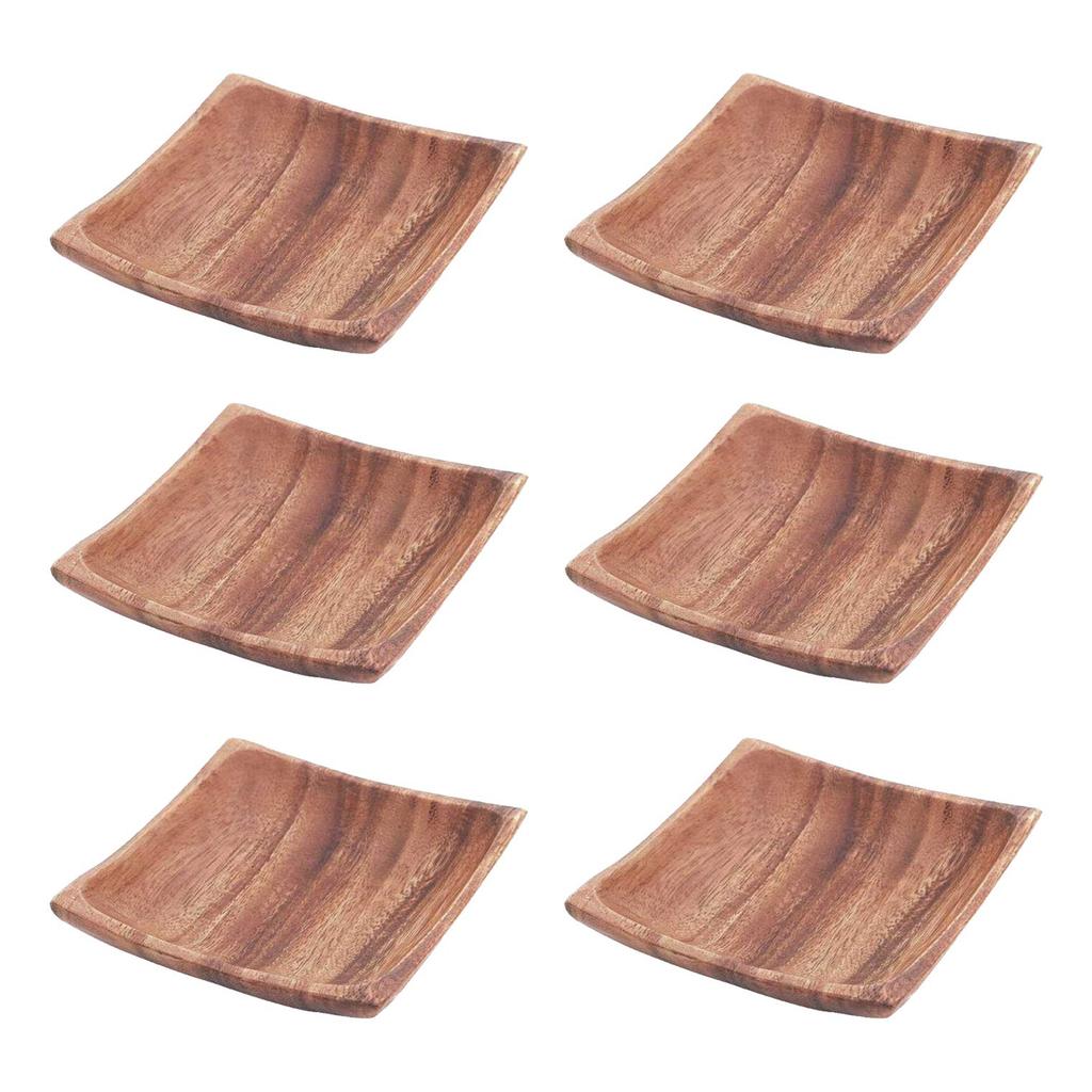 Fuji Boeki Acacia Dishware, 11cm Wide Square Trays/Plates, Set of 6, Product Number 23882