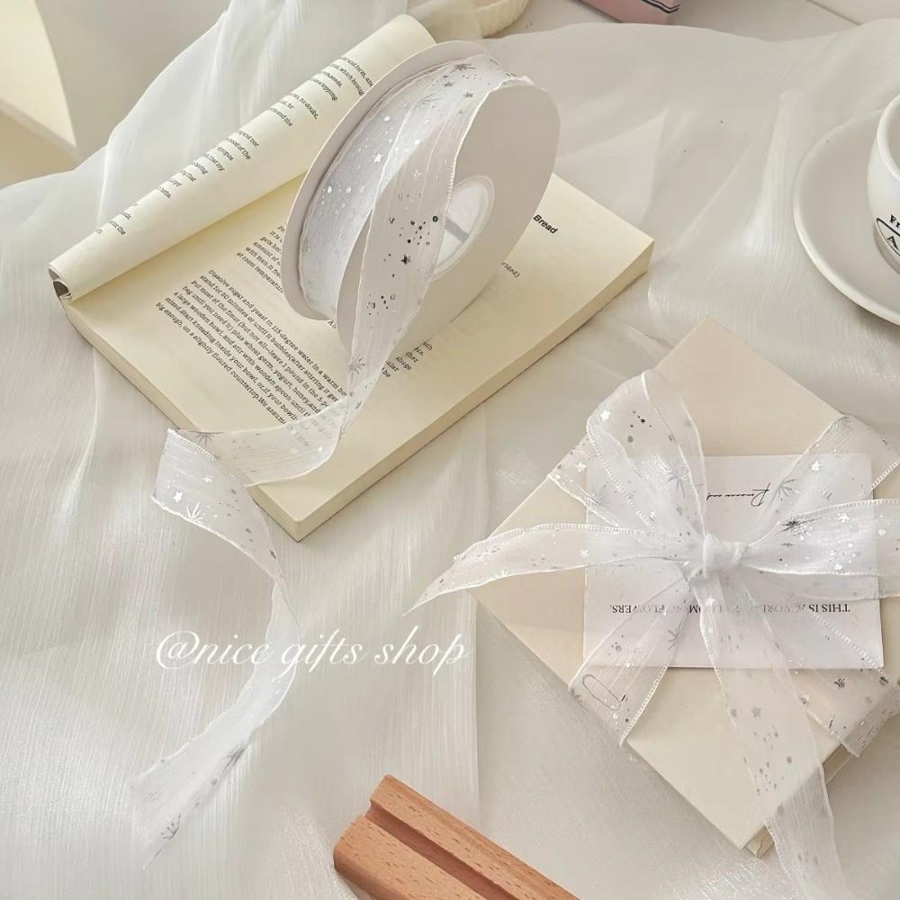 Kreatives 10 Yards Silber Sternband 2,5 cm Geschenkverpackung Sträuße Glitzer Schnee Band Glitzer Blume Verpackungsband