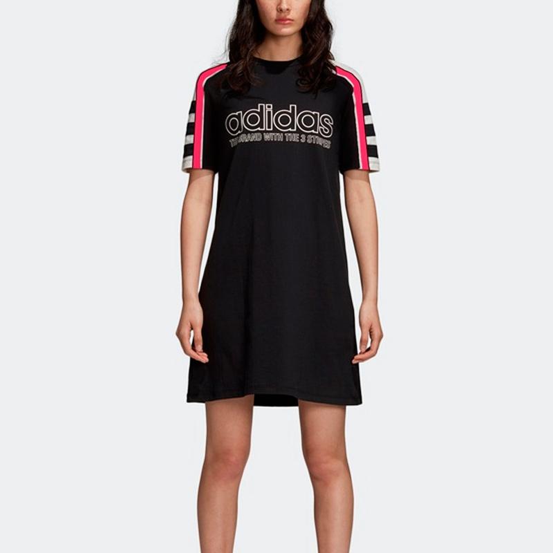 Adidas Originals Sports Lifestyle Series Casual Breathable Short Sleeve Dress Women Dresses Black DH4190