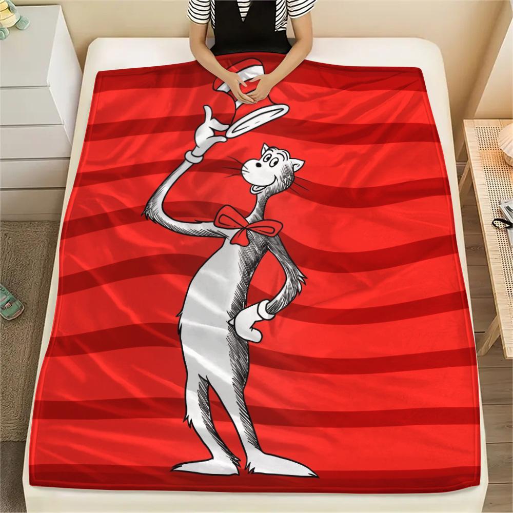 The Cat in the Hat Print Flannel Blanket, High quality Comfortable for All Seasons, Home Decor, Warmth and Comfort