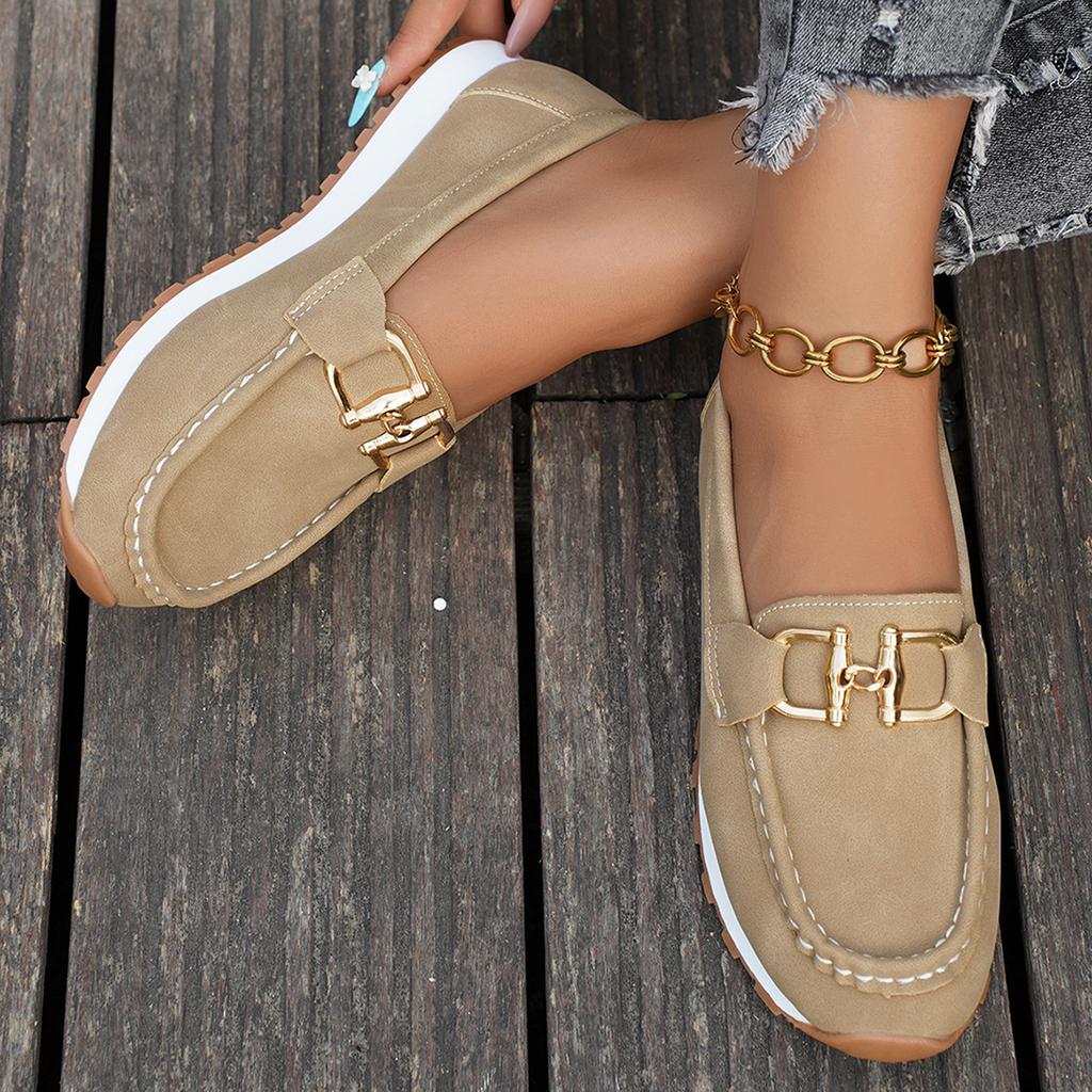 Large size casual women's shoes breathable single shoes new metal buckle soft surface soft sole light fashion women