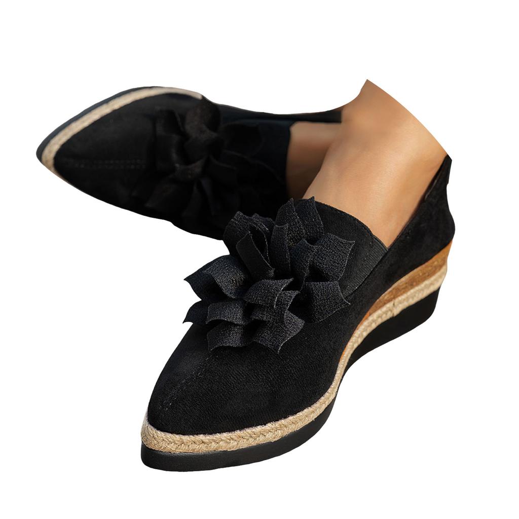 Women's Retro Pointed Toe Wedge Heel Work Shoes Fashionable And Casual Slip For Wearing Outside. Wedge Wide Foot