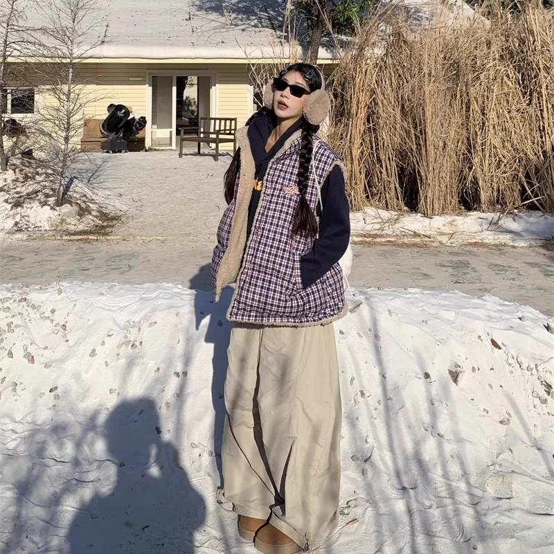 

Lamb Wool Double-sided Wear Cotton-padded Jacket Vest Coat Women s Autumn and Winter New Velvet Padded Warm Cotton Jacket Vest. XL синий