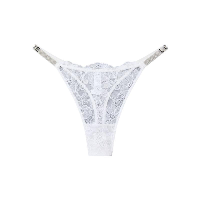 Sexy Lace Thong with Rhinestones: Seamless, Thin-Strapped, See-Through Panties