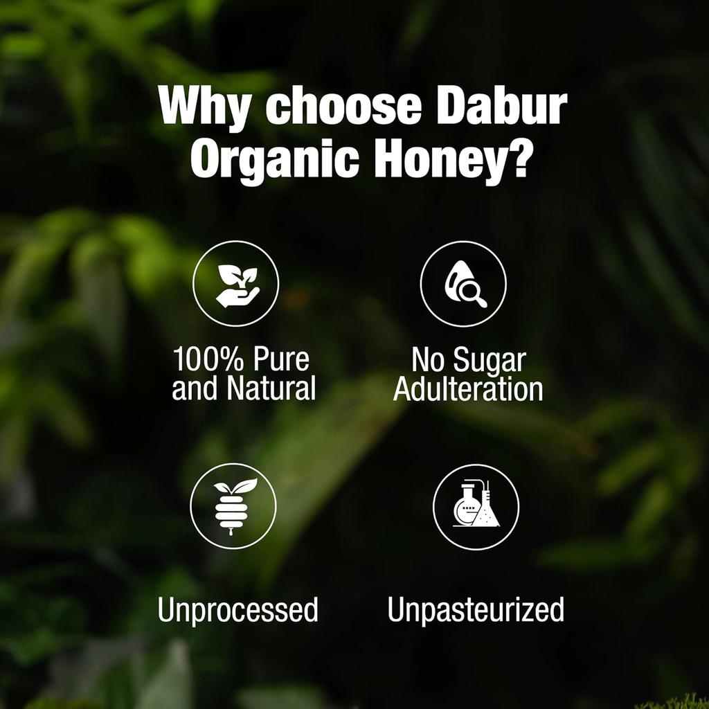 Dabur Raw Organic Honey 300g | 100% Pure Natural Wildflower Honey | NPOP Certified | Unprocessed, Unpasteurized, No Sugar Adulteration