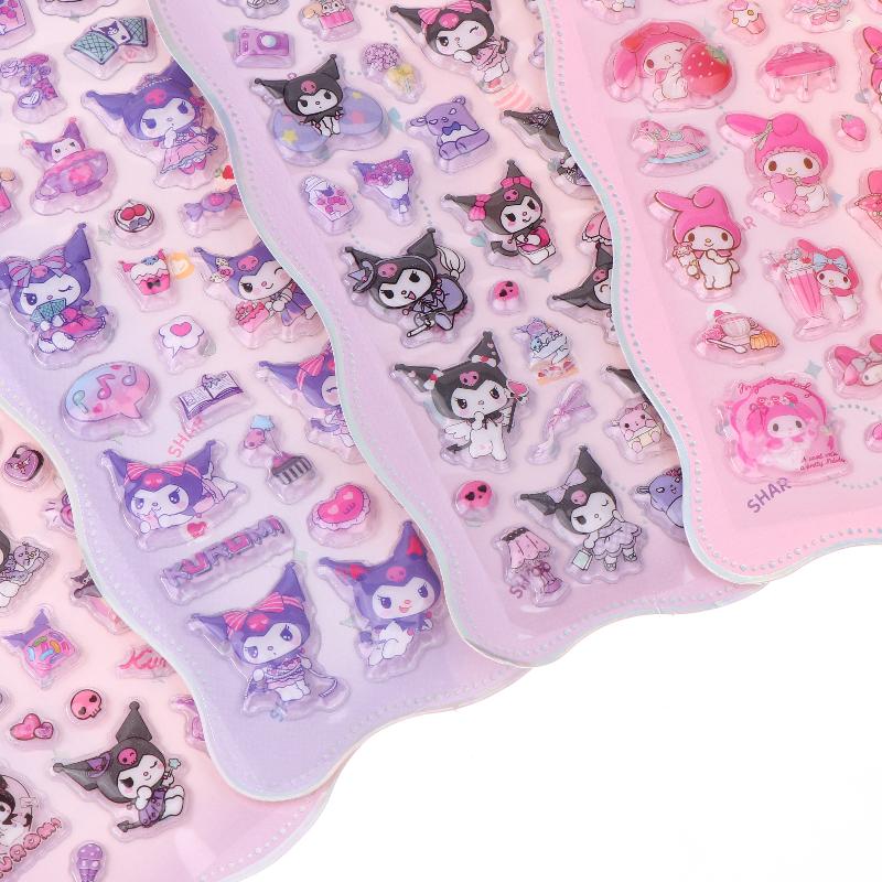 1/4 Sheets Laptop Cell Phone Case Water Cup Computer Luggage Decorative Decals Sanrio Anime Kuromi 3D Relief  Stickers