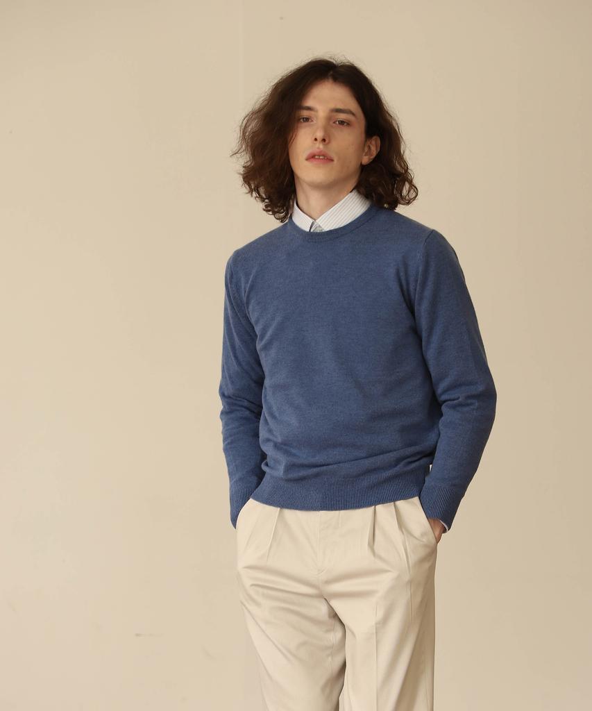BELLIEF Wool Soft Round Neck Knit (Blue)