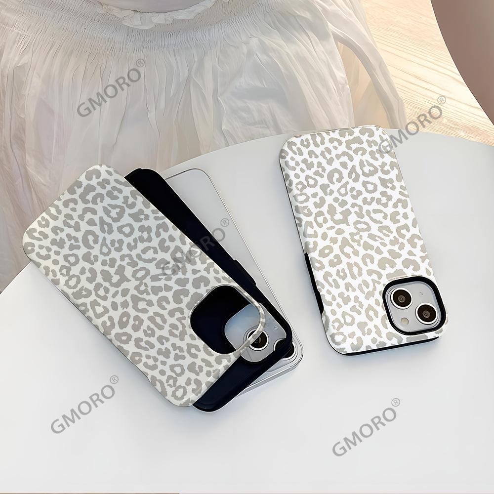 Light gray leopard print mobile phone case iPhone16 2-in-1 film mobile phone case Magnetic suction Apple 17promax matte case