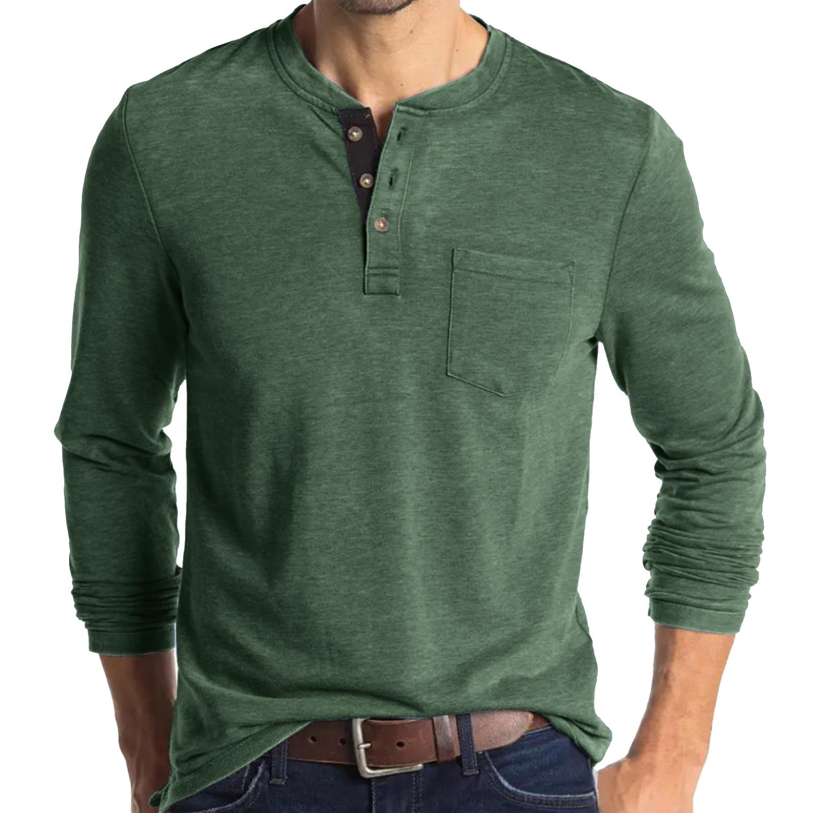 

Men s Long Sleeve Round Neck T-Shirt Men s Henley Base Shirt Casual Top XXXL темно-зелений колір