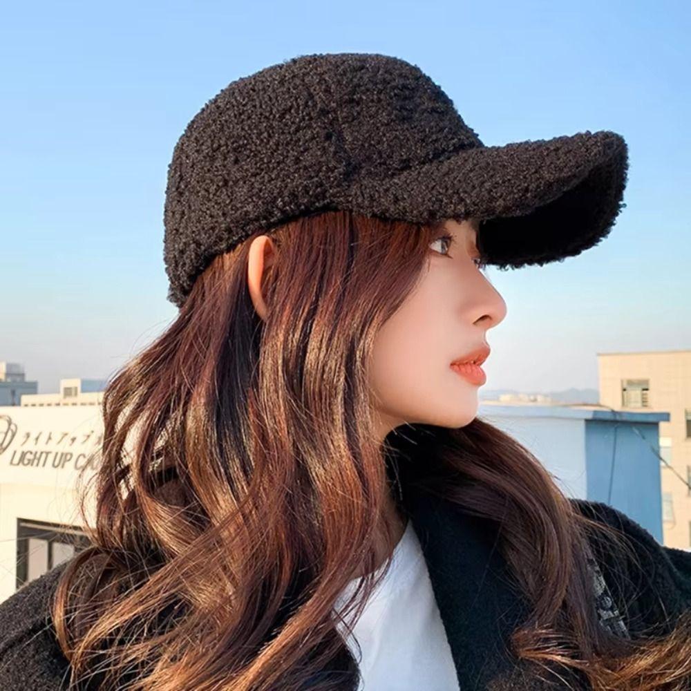 Thicken Plush Snapback Fuzzy Winter Peaked Cap Vintage Lamb Wool Baseball Cap Outdoor